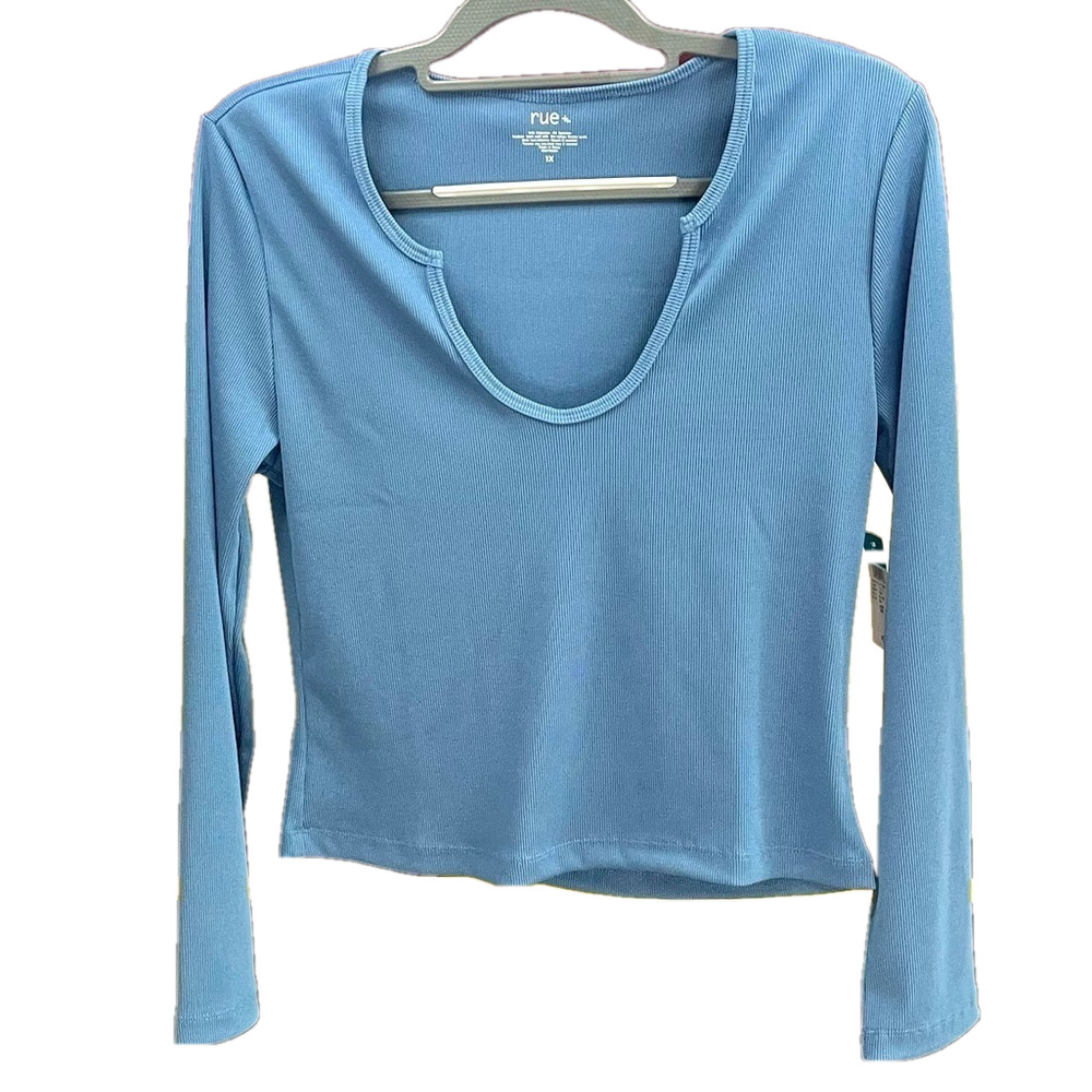 Rue+ fitted ribbed long sleeve Top 1X blue